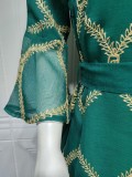Green Embroidered Bell Sleeve Maxi Dress Muslim Dress