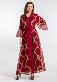 Red Embroidered Bell Sleeve Maxi Dress Muslim Dress