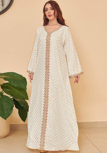 Print White Abaya Muslim Dress