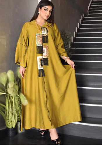 Yellow Tassel Applique Muslim Dress