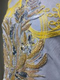 Print Yellow Embroidered Beading Islamic Muslim Dress