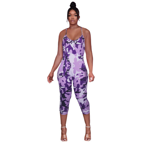 Sexy Summer Purple Print Cami Leisure Jumpsuit