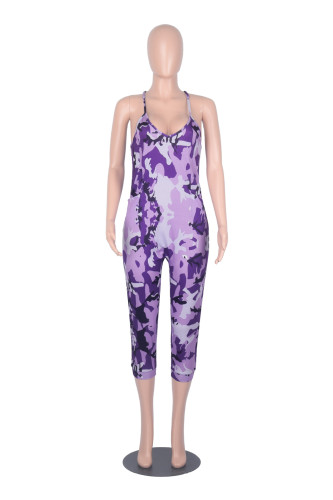 Sexy Summer Purple Print Cami Leisure Jumpsuit