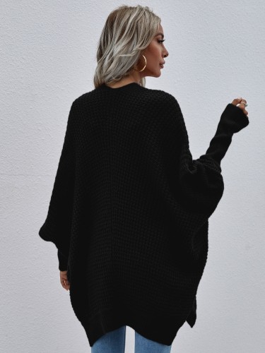 Black Kintted Batwing Sleeve Loose Long Cardigans