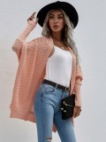 Pink Kintted Batwing Sleeve Loose Long Cardigans