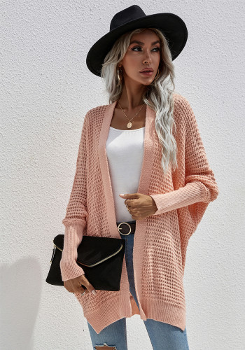 Pink Kintted Batwing Sleeve Loose Long Cardigans