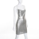 Shiny Silver Chains Sleeveless Backless Bodycon Mini Dress