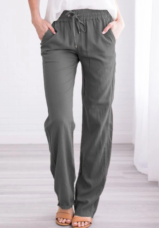 Grey Drawstring Straight Loose Sweatpants with Pocket