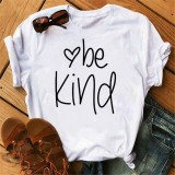 White Street Style Round Neck Short Sleeve Letter Print T-Shirt