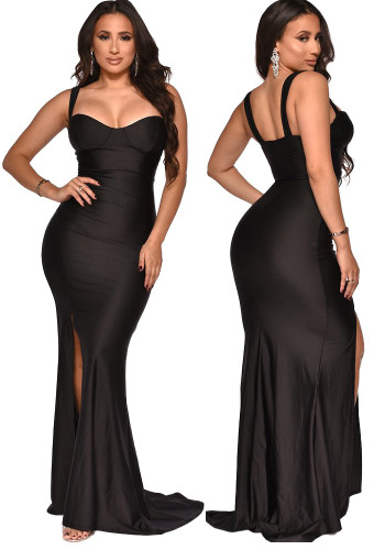 Black Cami Sleeveless Silt Bodycon Maxi Mermaid Dress
