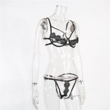 Black Lace Hollow Out Underwear Cami Bra Lingerie 2PCS Set