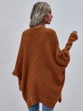 Brown Kintted Batwing Sleeve Loose Long Cardigans