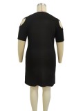 Plus Size Black Keyhole O-Neck Short Sleeves Mini Dress