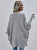 Grey Kintted Batwing Sleeve Loose Long Cardigans