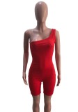 Red One Shoulder Sleeveless Slim Fit Playsuit