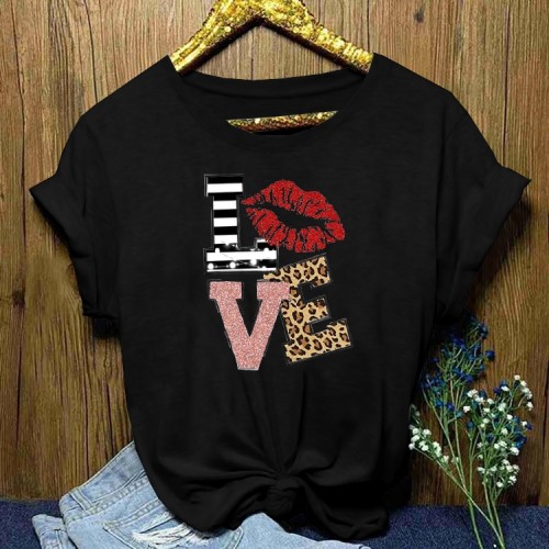 Black Punk Style Round Neck Short Sleeve T-Shirt