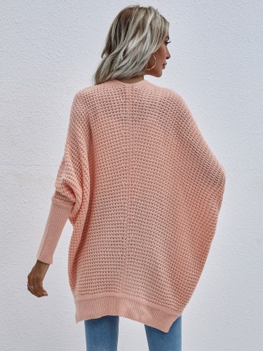 Pink Kintted Batwing Sleeve Loose Long Cardigans