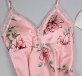 Floral Print Pink Silk Cami Mini Nightdress