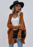 Brown Kintted Batwing Sleeve Loose Long Cardigans