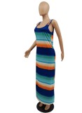 Stripes Print U-Neck Sleeveless Maxi Tank Dress