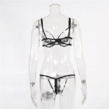 Black Lace Hollow Out Underwear Cami Bra Lingerie 2PCS Set