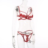 Red Lace Hollow Out Underwear Cami Bra Lingerie 2PCS Set