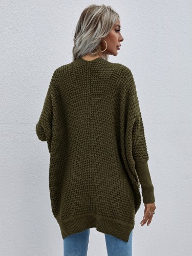 Green Kintted Batwing Sleeve Loose Long Cardigans