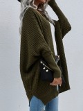 Green Kintted Batwing Sleeve Loose Long Cardigans