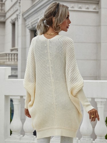 Beige Kintted Batwing Sleeve Loose Long Cardigans