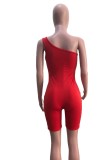 Red One Shoulder Sleeveless Slim Fit Playsuit