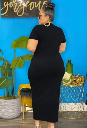 Plus Size Black Ripped Hollow Out O-Neck Short Sleeves Long Dress