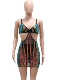Colorful Sequin Black V-Neck Sleeveless Cut Out Bodycon Mini Dress