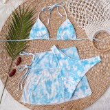 Blue Halter Cami Bikini and Mini Skirt  Three Piece Set