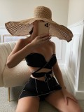 Black Halter Bikini and Mini Skirt Three Piece Set