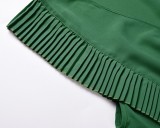 Green Chiffon V-Neck Sleeveless Wrap Pleated Long Dress with Belt