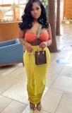Contrast Color Sleeveless One Shoulder Bra and Yellow Skirt 2PCS Set