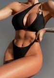 Black Chains One Shoulder Hollow Out Bikini Two Piece Set