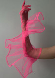 Pink Mesh Transparent Long Sheer Gloves
