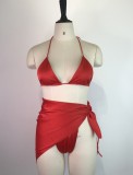 Red Silk Halter Cami Bikini and Cover-Up Three Piece Set