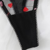 Heart Embroidery Black Cami Bra and Panty Lingerie 2PCS Set