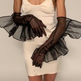 Black Mesh Transparent Long Sheer Gloves