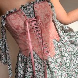 Pink Lace Up Strapless Irregular Corset Shapewear