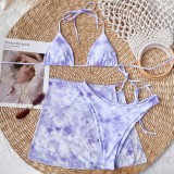 Purple Halter Cami Bikini and Mini Skirt  Three Piece Set