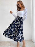 Floral Print High Waist Elasticated A-Line Long Skirts