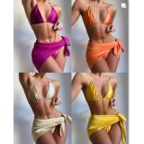 Beige Silk Halter Cami Bikini and Cover-Up Three Piece Set