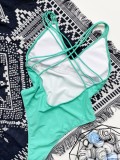 Solid V-Neck Strappy Back One Piece Swimsuit