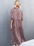 Dot Print Pink V-Neck Half Sleeves Long Wide Dress