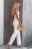 White Lace V-Neck Sleeveless Backless Cami Rompers