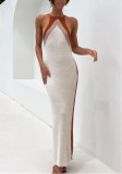 Beige Knitted Sleeveless Backless Cami Maxi Dress