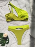 Green One Shoulder High Cut Cami Bikini Two Piece Set